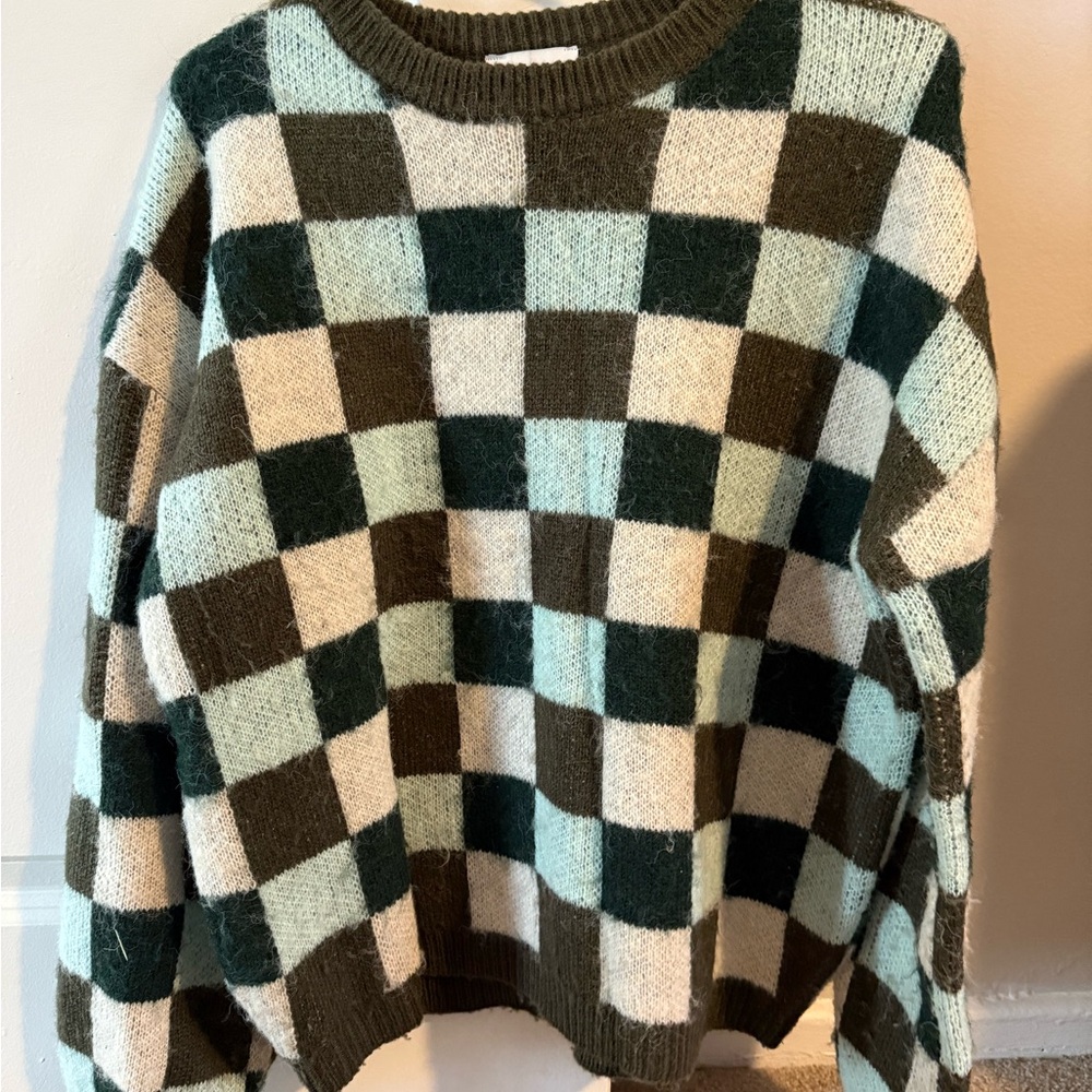 FRNCH Checkered Sweater - Green and Cream